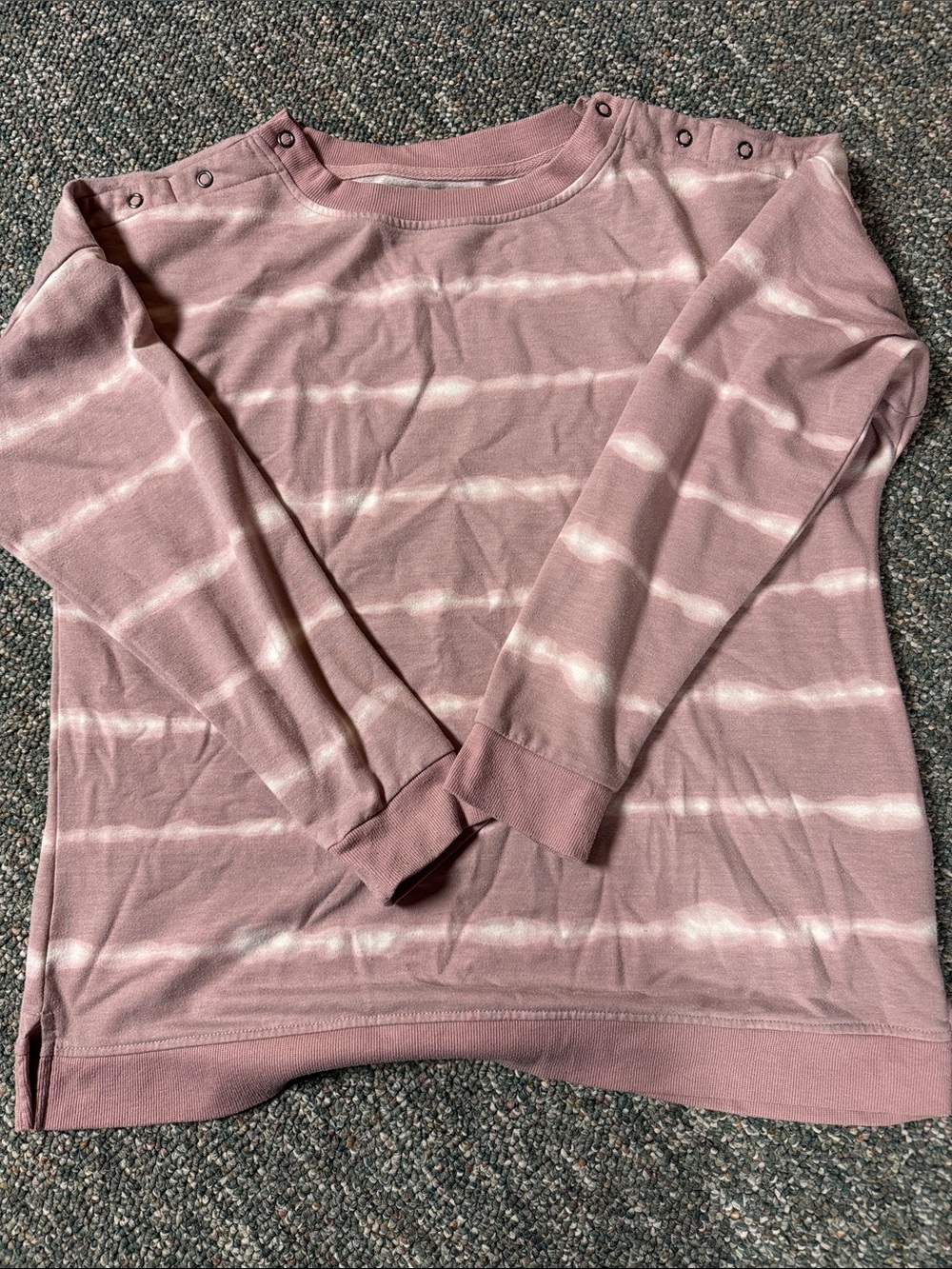 Maurices Mauve & White Striped Crewneck Sweater with Shoulder Buttons